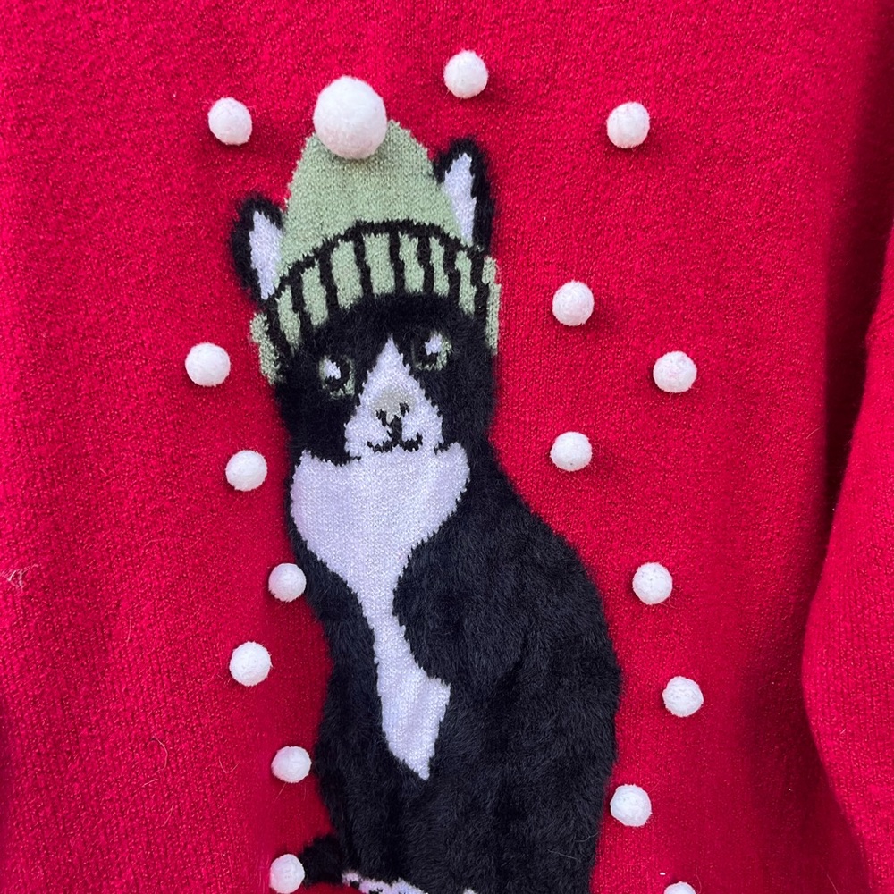 Red Christmas Tuxedo Cat Sweater 2x - Picture 4 of 7